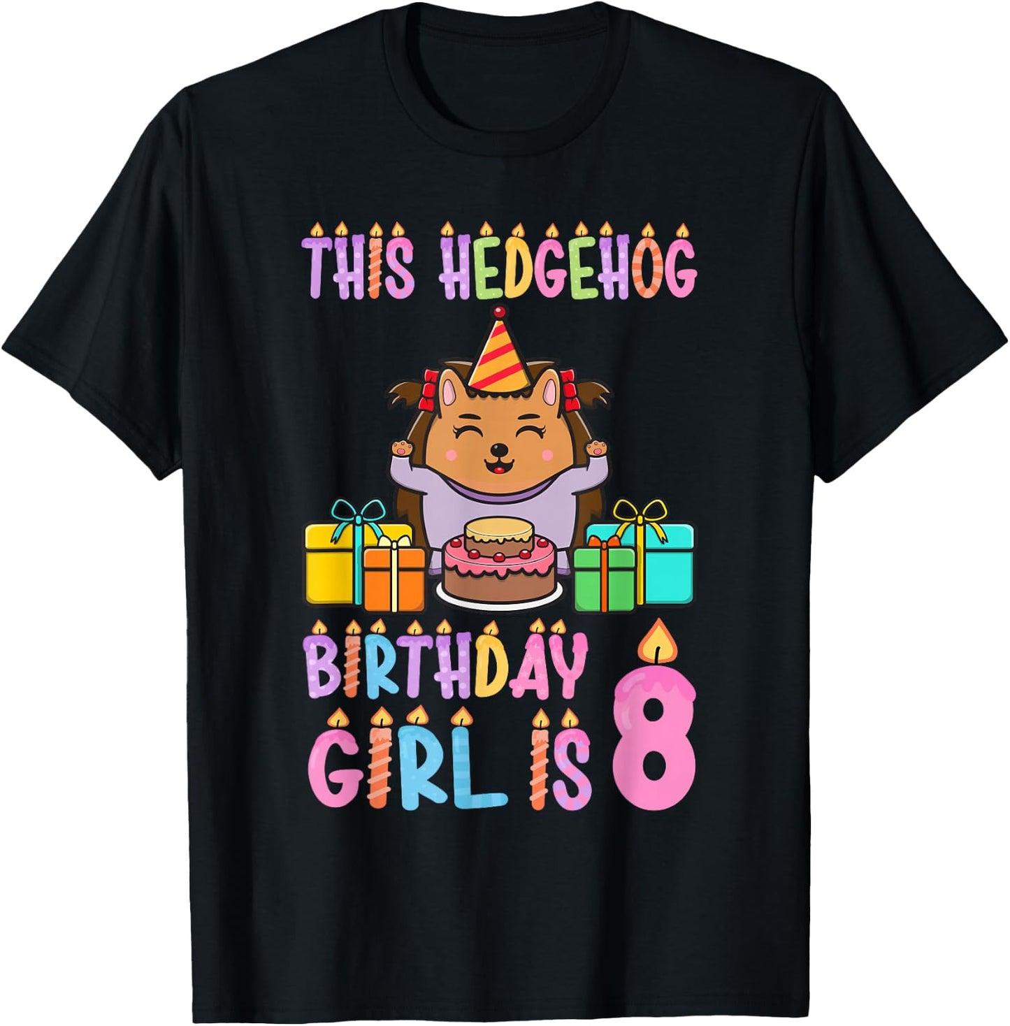 This Hedgehog Birthday Girl is 8 Birthday T-Shirt - T-Shirt | Black