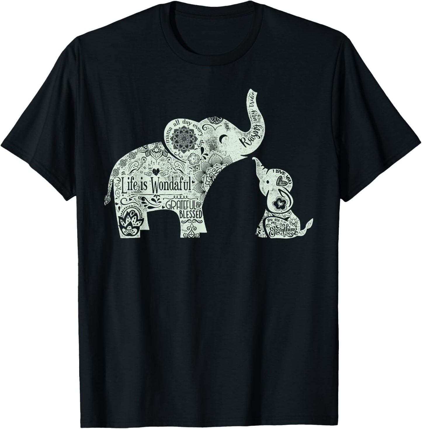 Mama and Baby Elephants Shirt T-Shirt - T-Shirt | Black