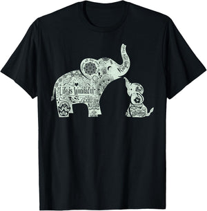Mama and Baby Elephants Shirt T-Shirt - T-Shirt | Black