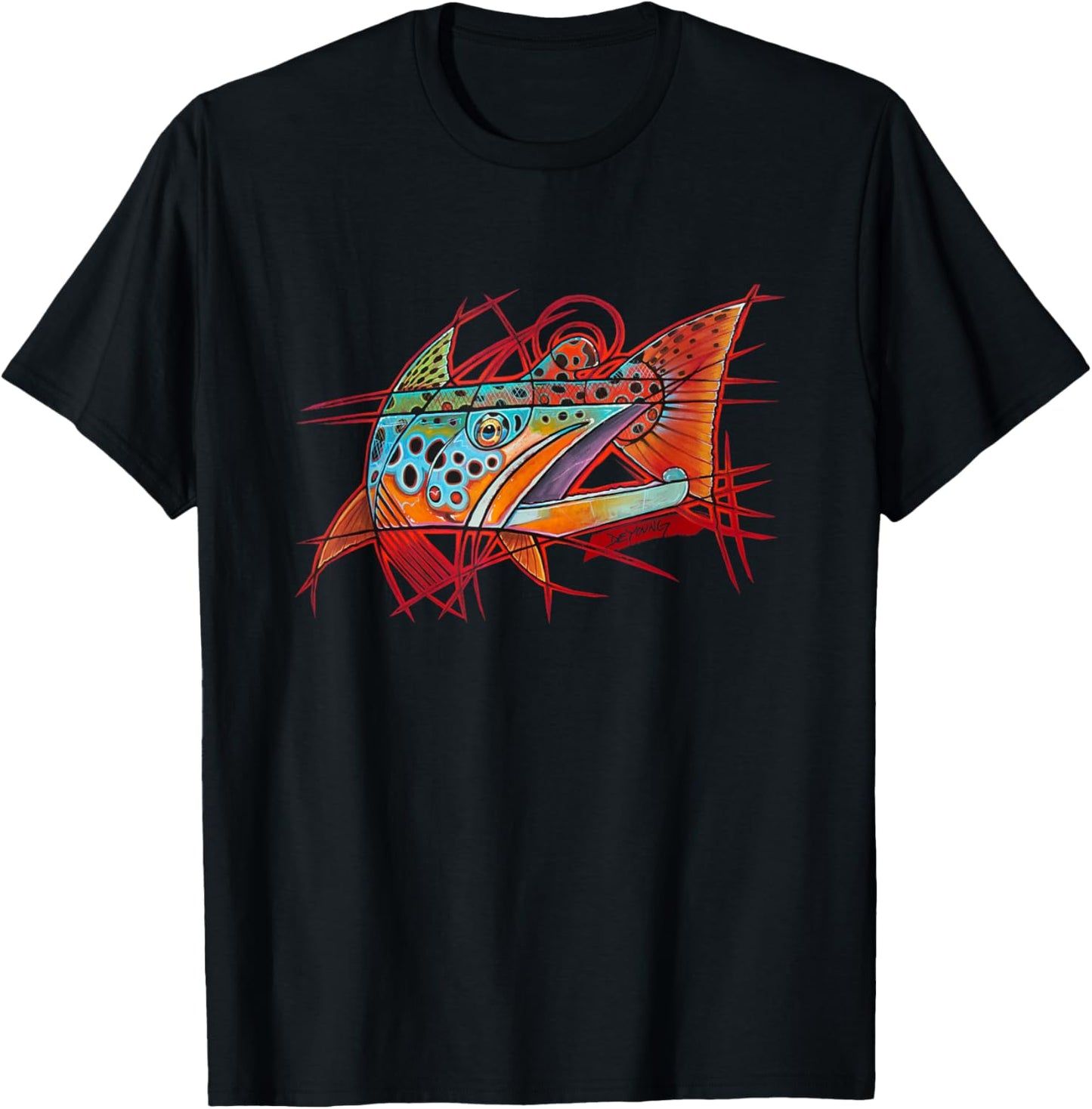 Cubist Brown Trout Fishing Derek DeYoung T-Shirt - T-Shirt | Black