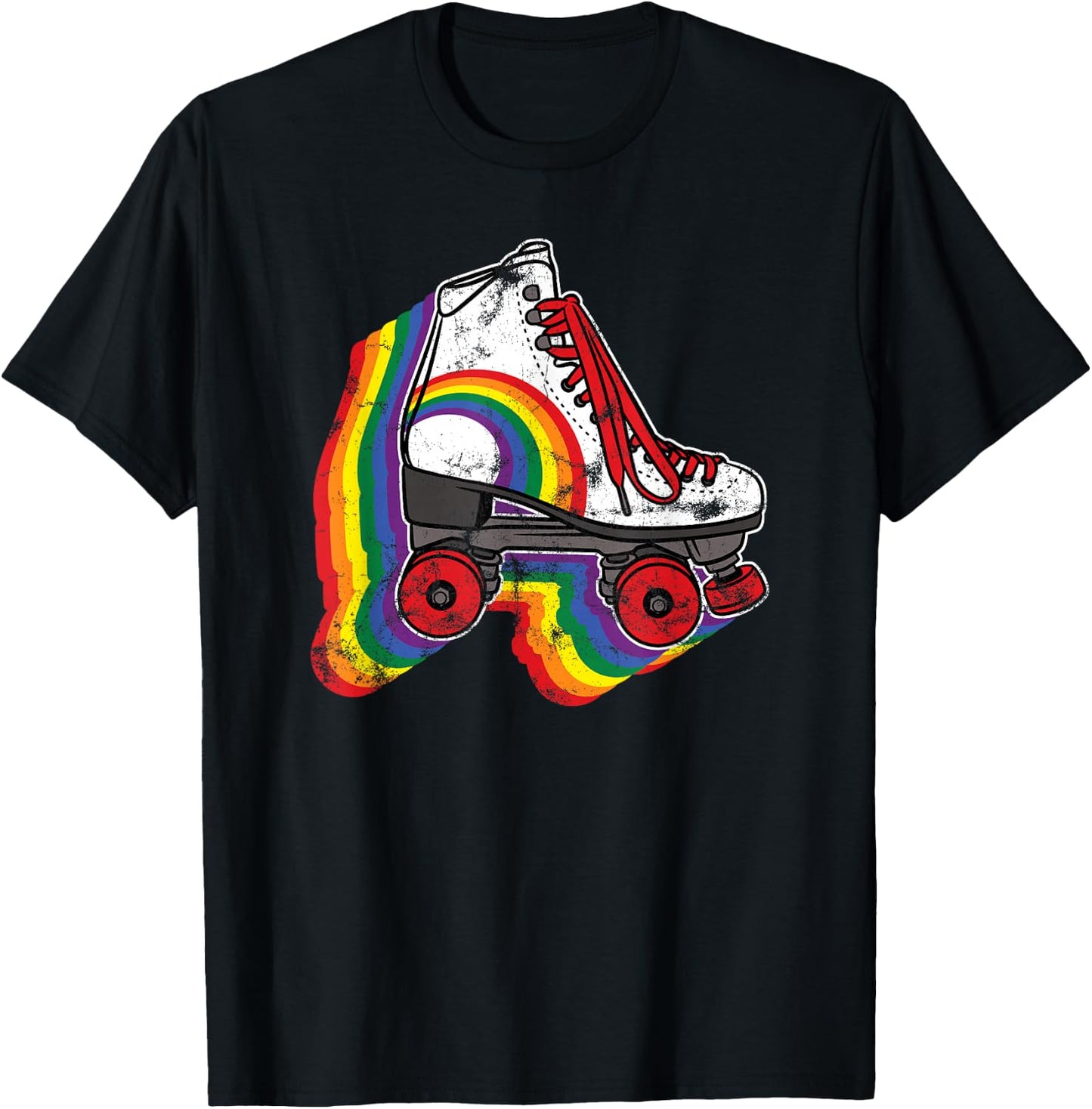 Rainbow Vintage Roller Skating T-Shirt - T-Shirt | Black
