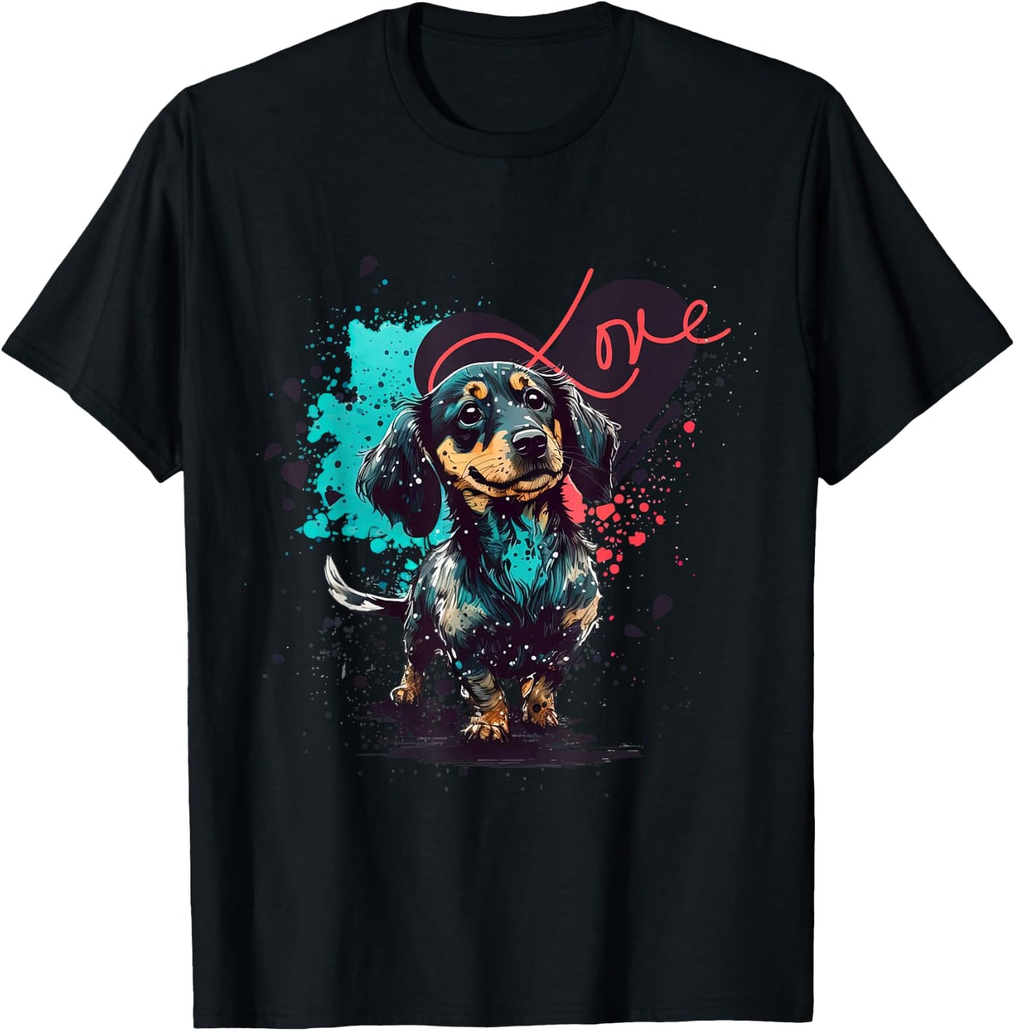 Dachshund Dog with Heart Decoration, Dachshundlove , gray T-Shirt - T-Shirt | Black
