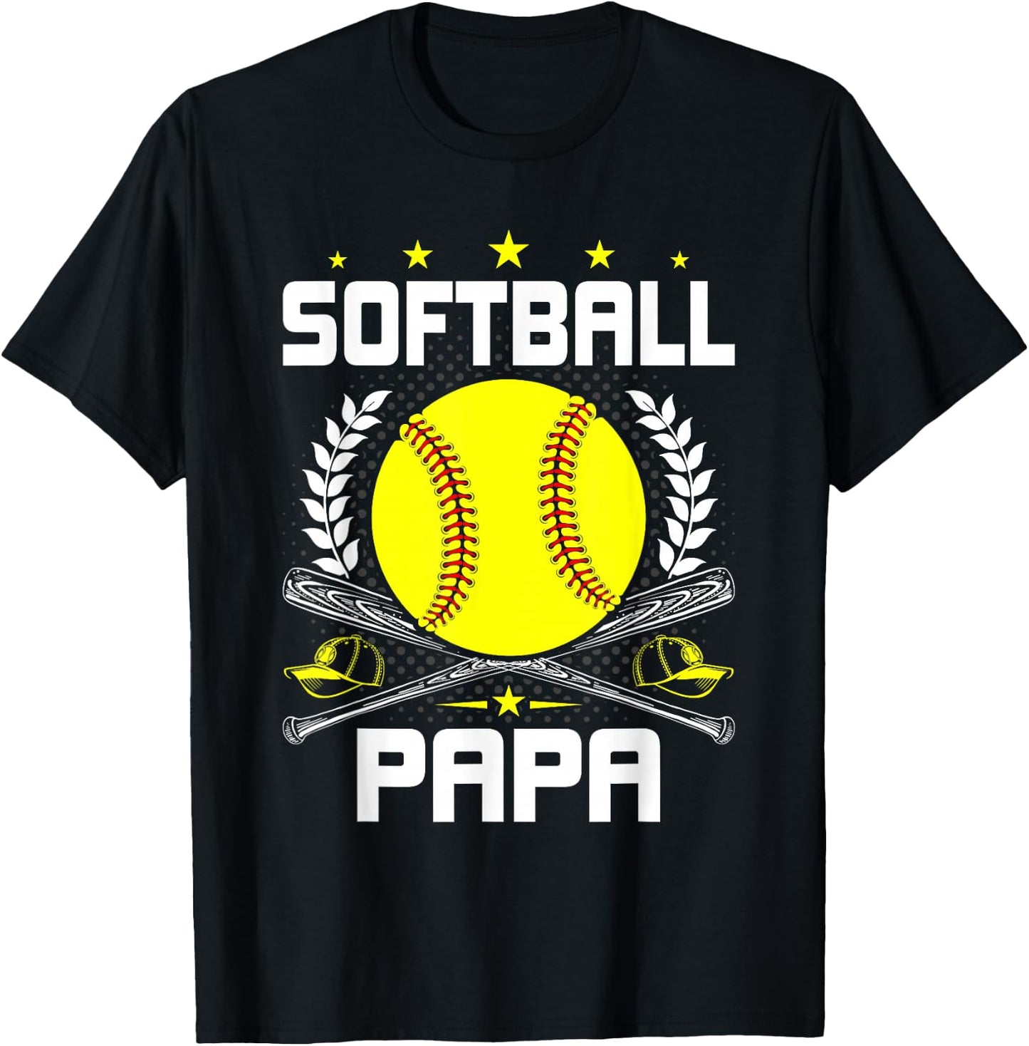 Softball Papa Baseball Lover Dad T-Shirt - T-Shirt | Black