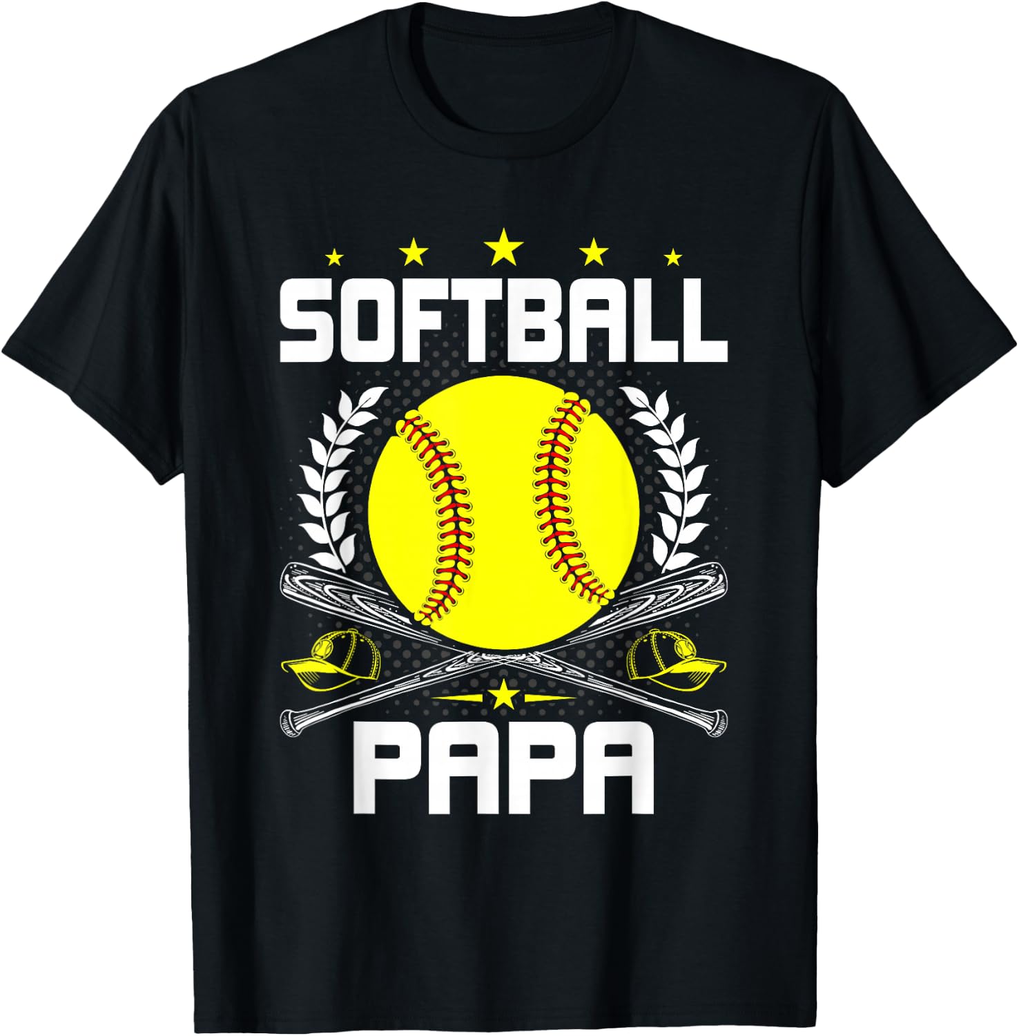 Softball Papa Baseball Lover Dad T-Shirt - T-Shirt | Black