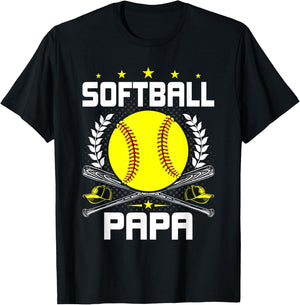 Softball Papa Baseball Lover Dad T-Shirt - T-Shirt | Black