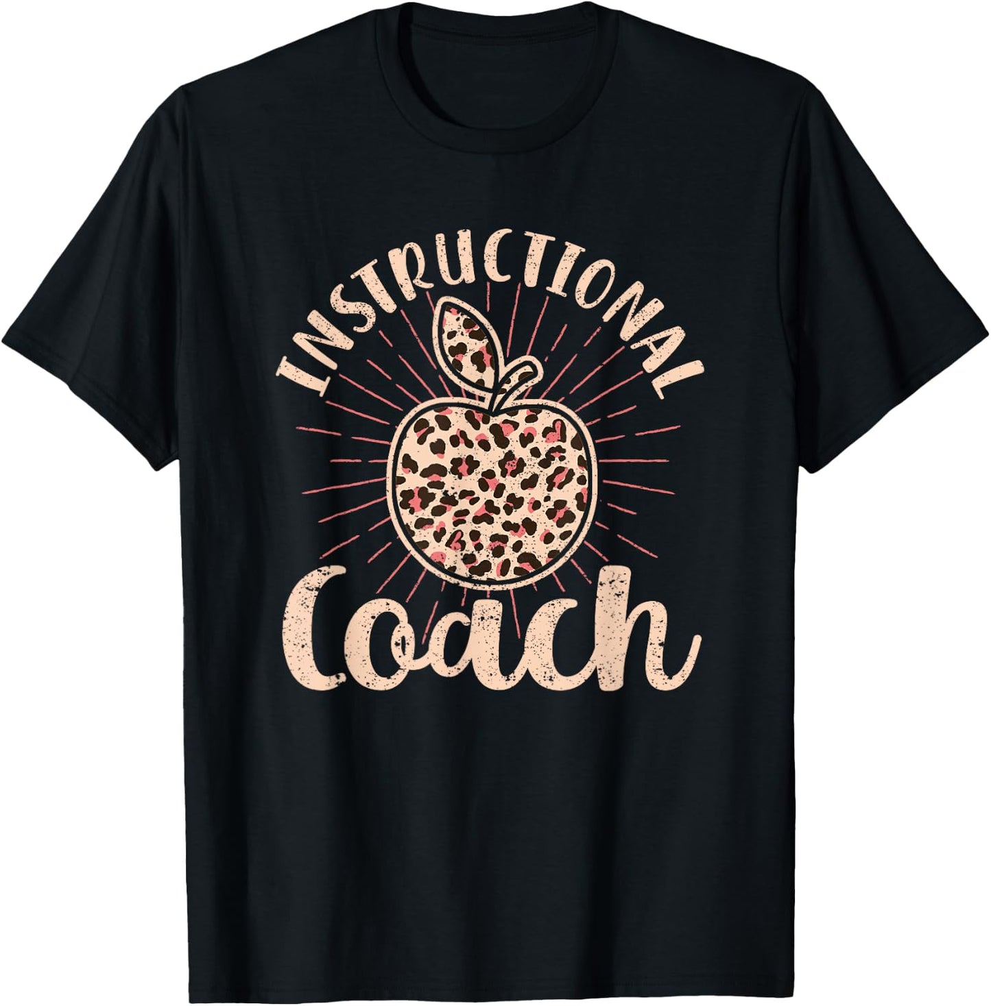 Bleached Leopard Instructional Coach Typography Teacher T-Shirt - T-Shirt | Black