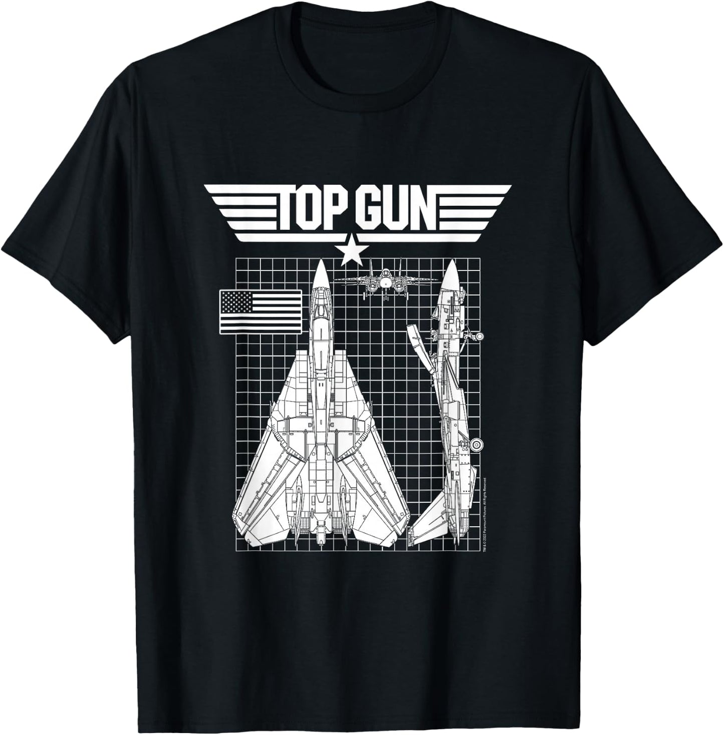 Top Gun F-14 Tomcat Blueprints Action Movie T-Shirt - T-Shirt | Black