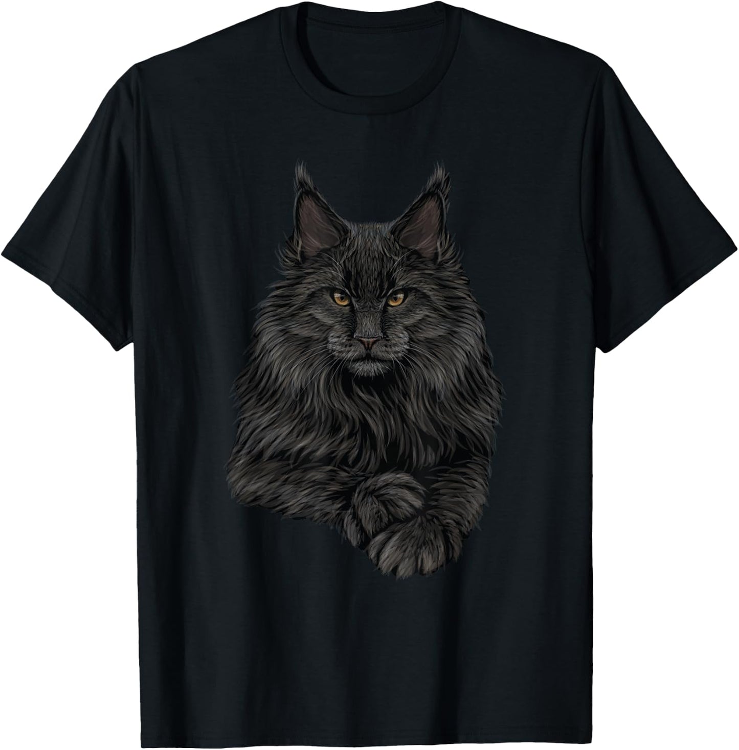 Realistic Cute Maine Coon cat Sitting for Lovers Animals T-Shirt - T-Shirt | Black