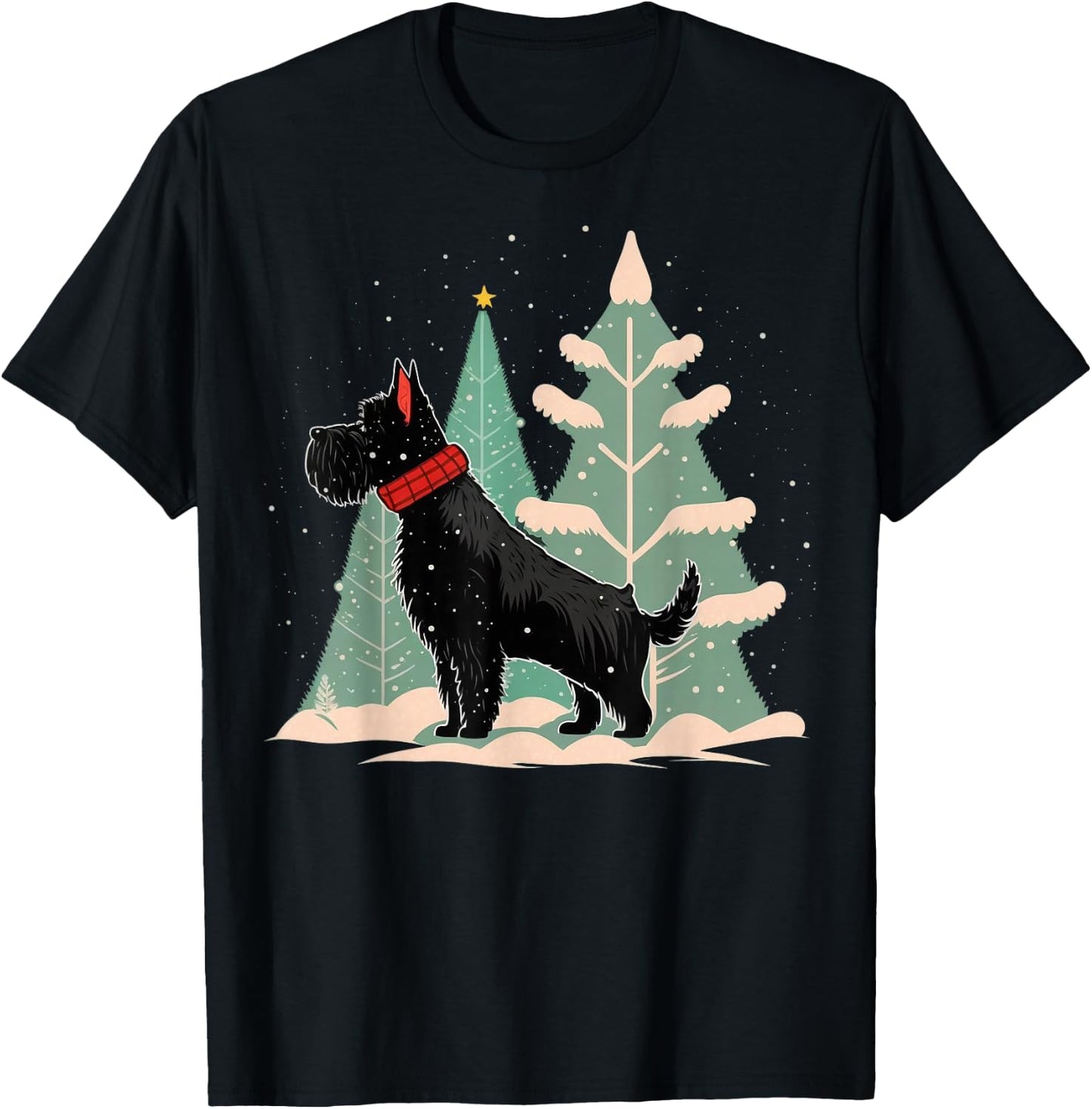 Xmas Scottie Santa on Christmas Scottish Terrier T-Shirt - T-Shirt | Black