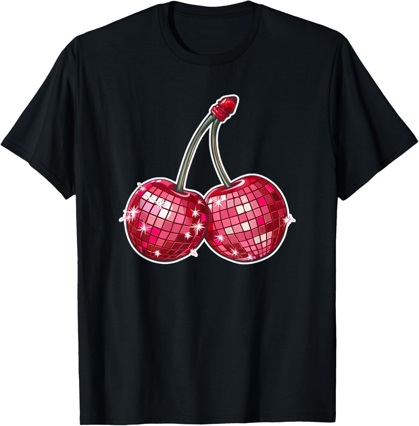 Red Disco Ball Cherries Cherry T-Shirt - T-Shirt | Black