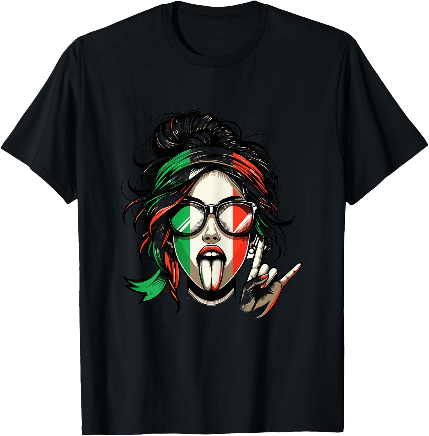 ARTIPALATI Geschenke Italienisches Damen mit Kurzarm in Weiß und Bunt, Größe XS, Klassisches Italien-Flaggen-Design, Ideal für Geburtstage T-Shirt - T-Shirt | Black
