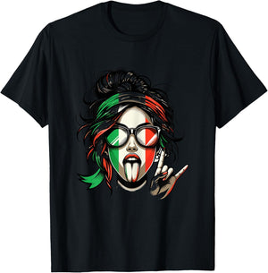 ARTIPALATI Geschenke Italienisches Damen mit Kurzarm in Weiß und Bunt, Größe XS, Klassisches Italien-Flaggen-Design, Ideal für Geburtstage T-Shirt - T-Shirt | Black