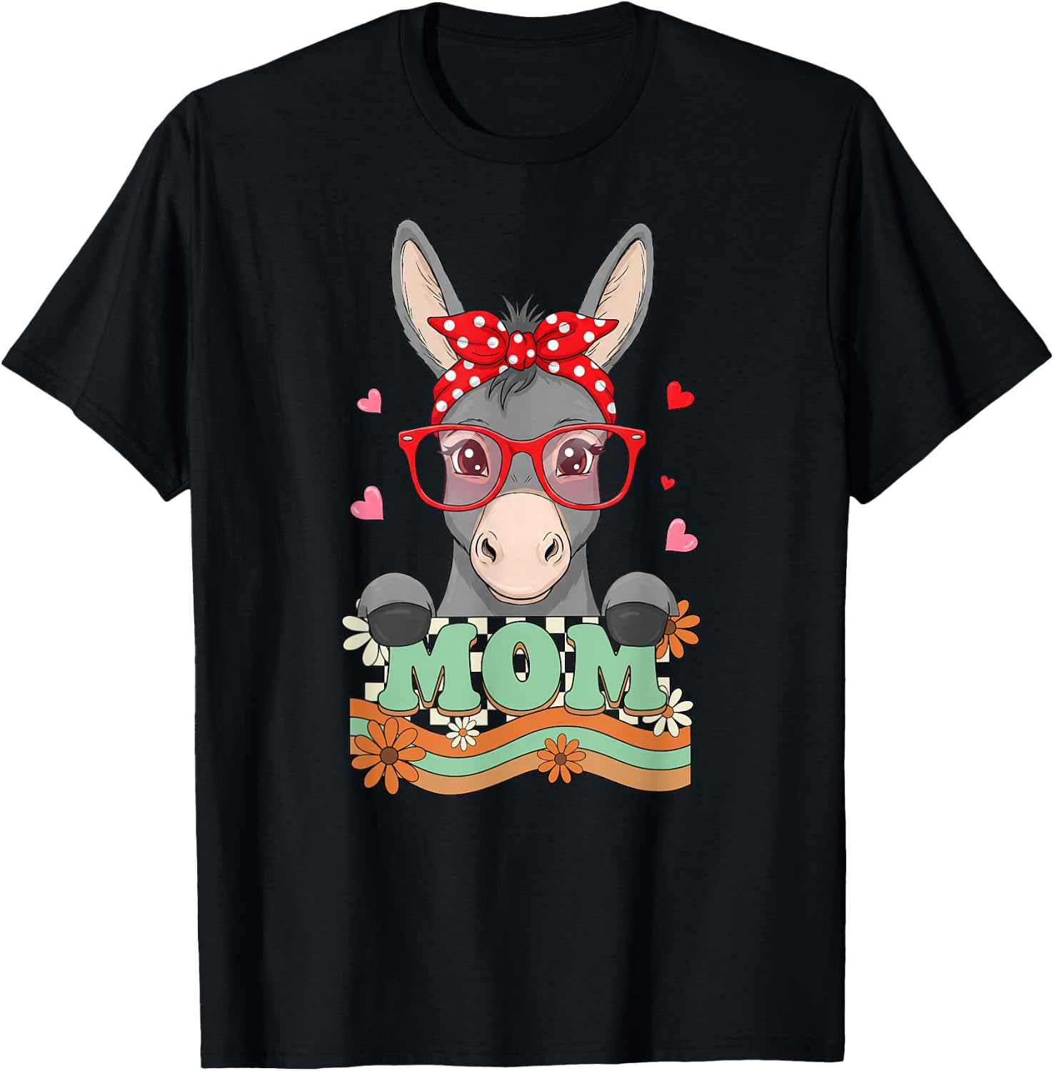 Retro 70s Flower Donkey Mom Mama Grandma Mother's Day T-Shirt - T-Shirt | Black