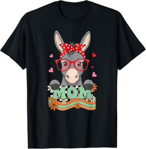 Retro 70s Flower Donkey Mom Mama Grandma Mother's Day T-Shirt - T-Shirt | Black