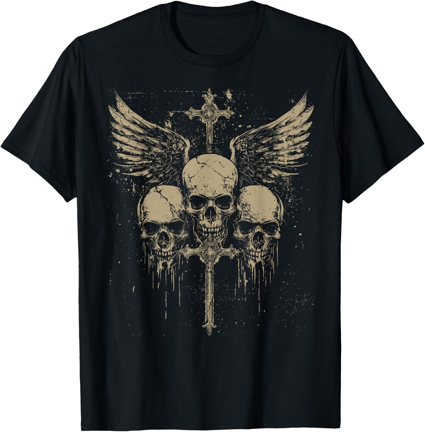 Skull Cross Y2K Grunge Aesthetic Old Goth Skull Cross Gothic , black T-Shirt - T-Shirt | Black