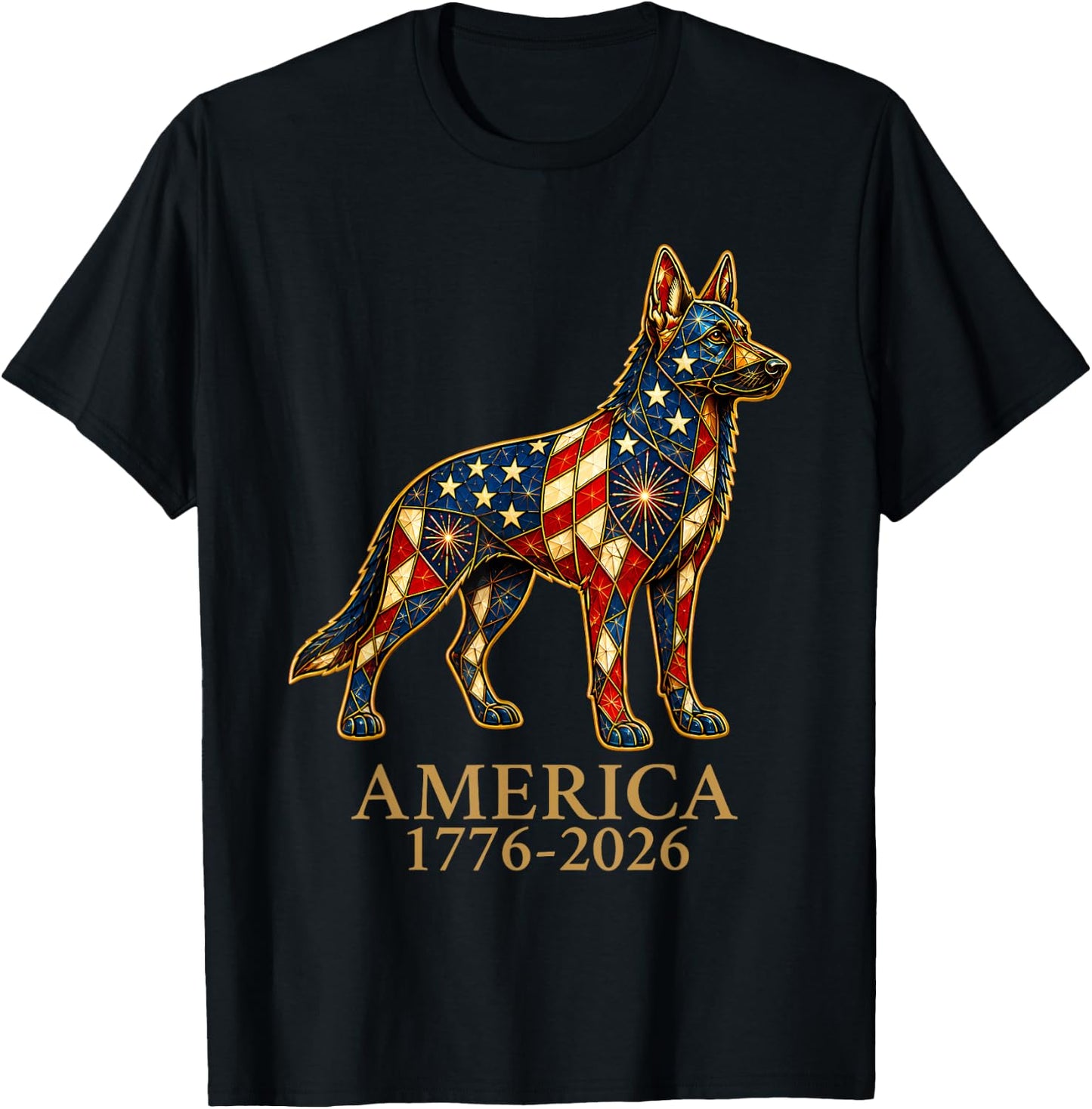 America 1776-2026 German Shepherd Patriotic US Flag USA T-Shirt - T-Shirt | Black
