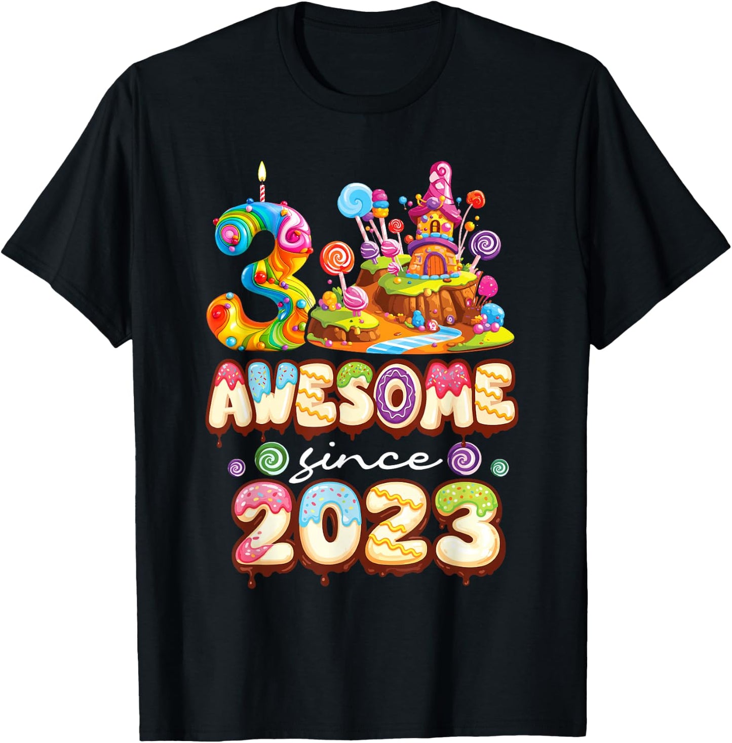 Awesome Since 2023 Candy 3rd Birthday Girl T-Shirt - T-Shirt | Black