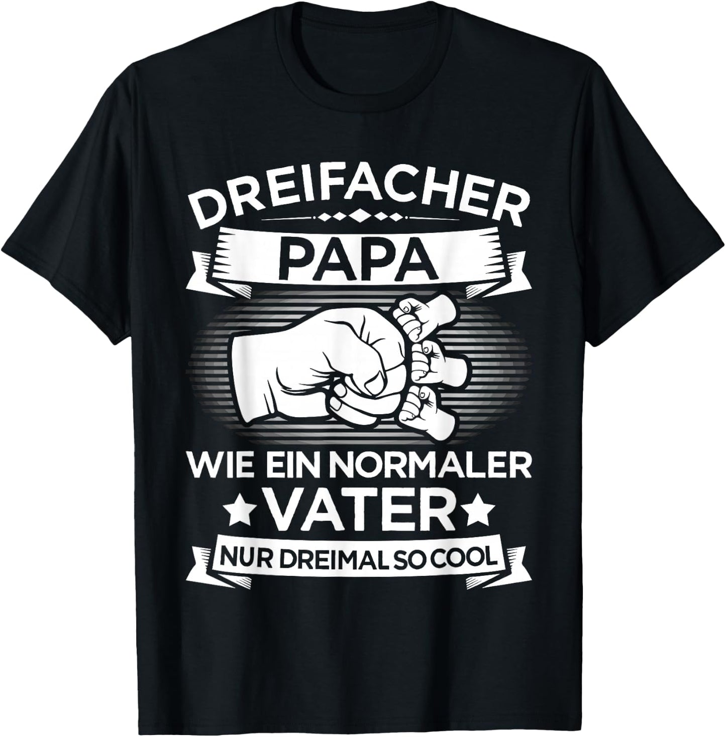 Dreifacher Papa Vater 3 Kinder zum Vatertag Geburtstag T-Shirt - T-Shirt | Black