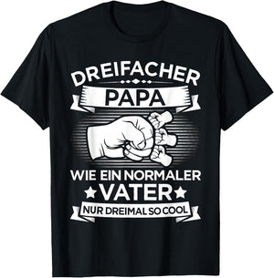 Dreifacher Papa Vater 3 Kinder zum Vatertag Geburtstag T-Shirt - T-Shirt | Black
