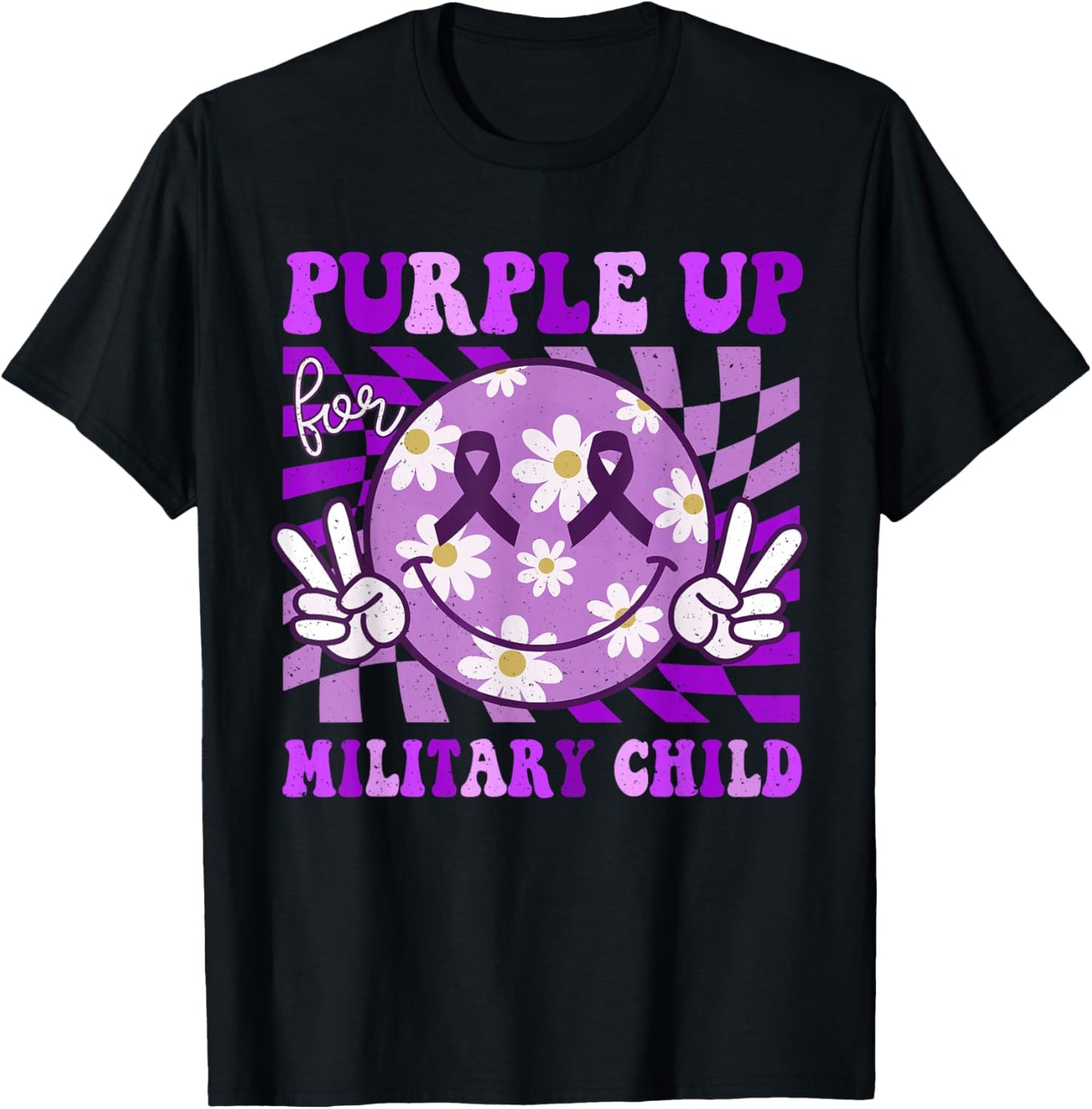 Purple Up for Military Kids Smile Face Military Child Month T-Shirt - T-Shirt | Black