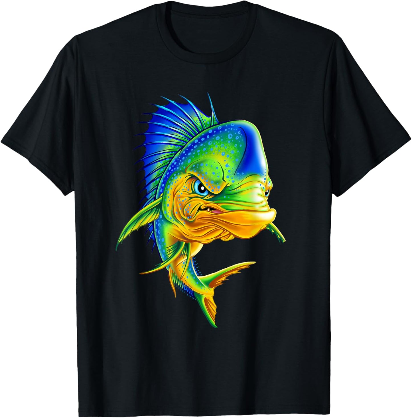 Angry Mahi Mahi Fish Sport Fishing Fisherman Sea Crew T-Shirt - T-Shirt | Black