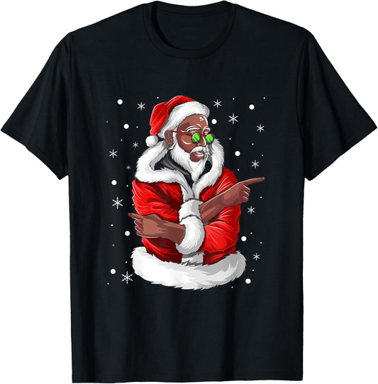 African American Santa Christmas Pajama Cool Black X-Mas T-Shirt - T-Shirt | Black