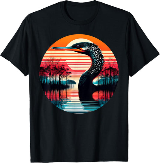 Anhinga Bird Sunset Retro Style Safari Vintage 70s T-Shirt - T-Shirt | Black