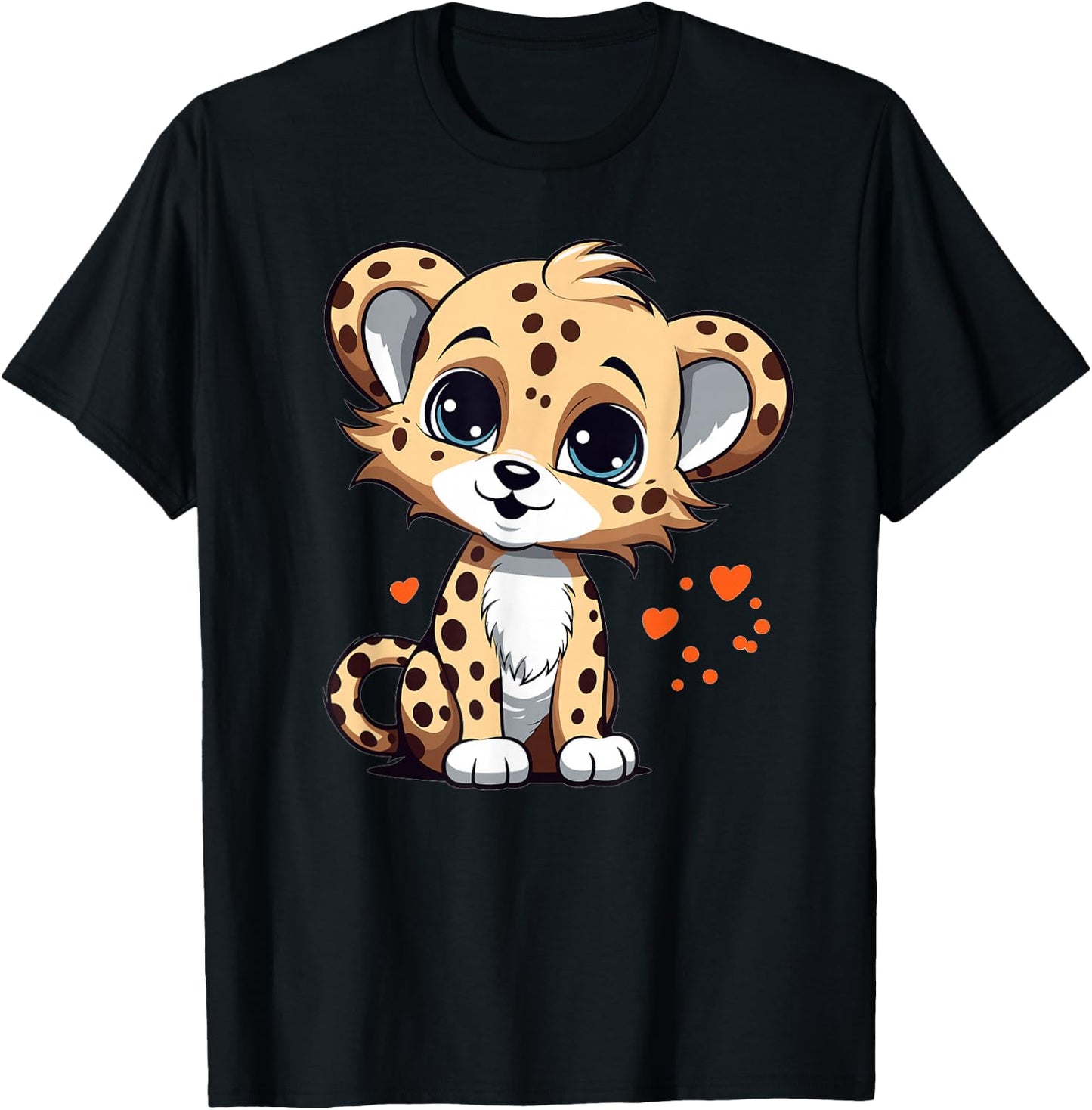Cute Cheetah with Hearts I Kids Cheetah T-Shirt - T-Shirt | Black