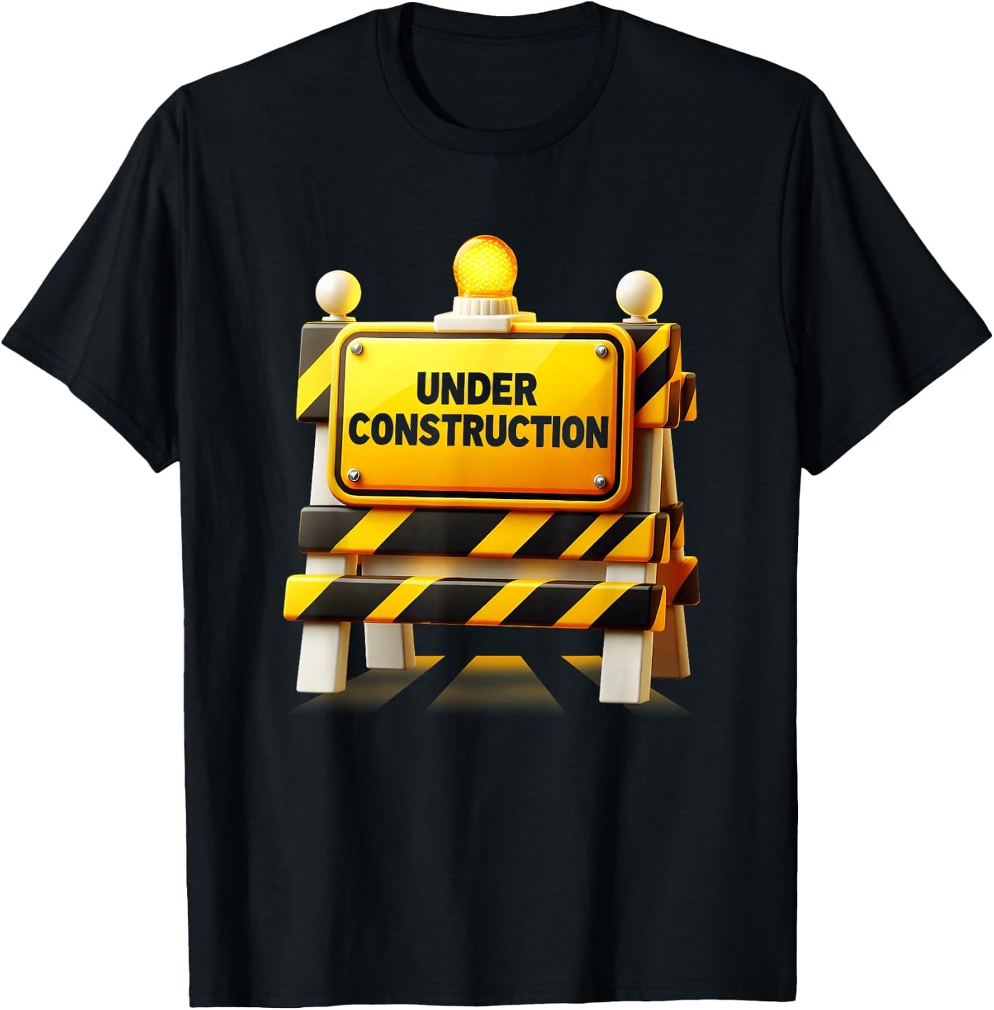 Luminous Yellow Construction Sign with Warning Light T-Shirt - T-Shirt | Black