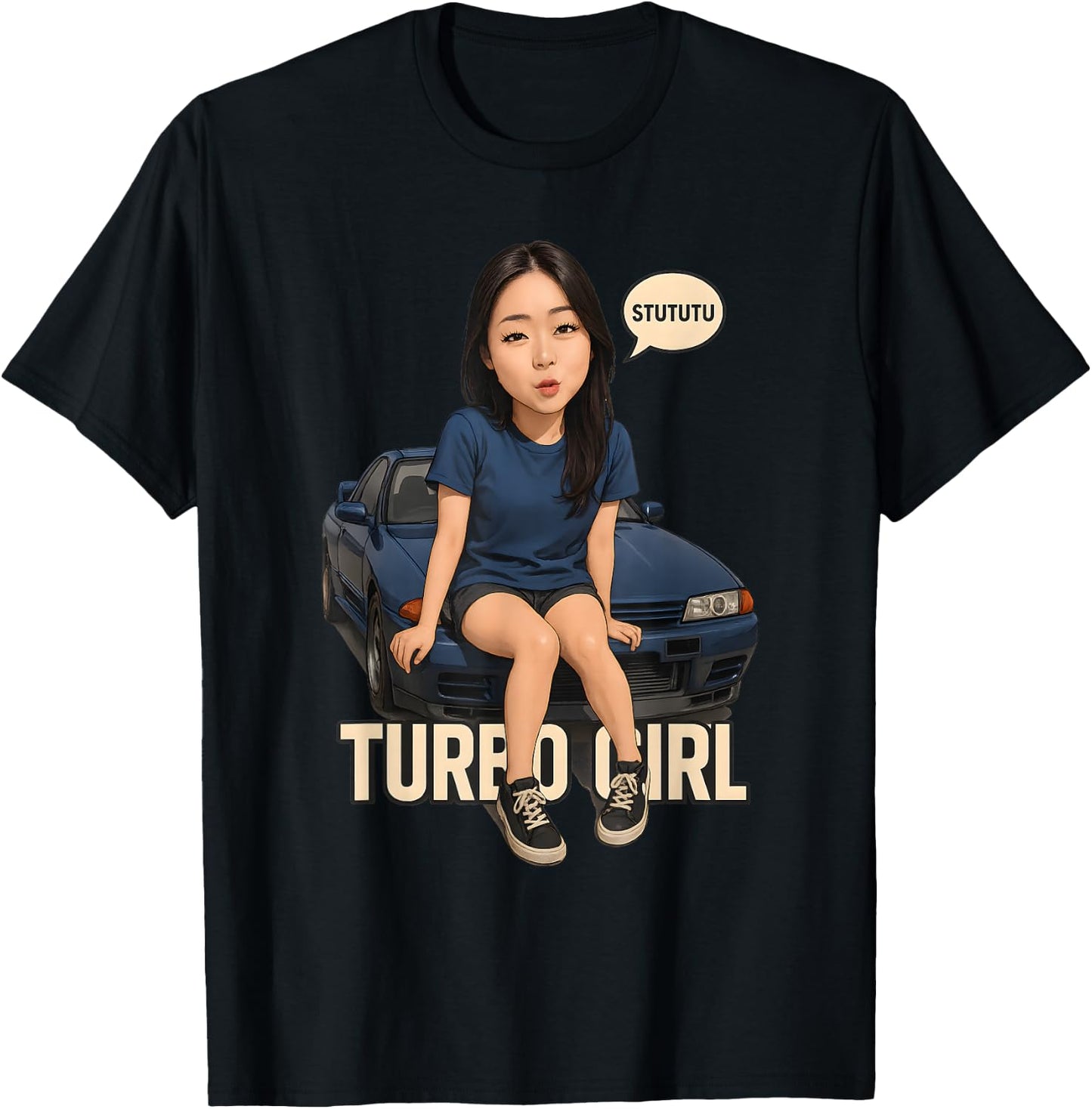 Turbo Girl Stututu Shirt JDM Tuner CONRAIMENT Design T-Shirt - T-Shirt | Black