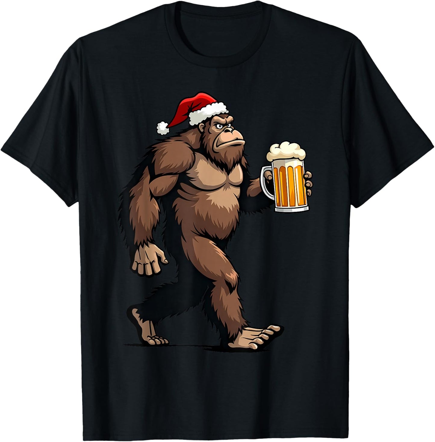 Bigfoot Christmas Funny Beer Lover Santa Sasquatch Drinking T-Shirt - T-Shirt | Black