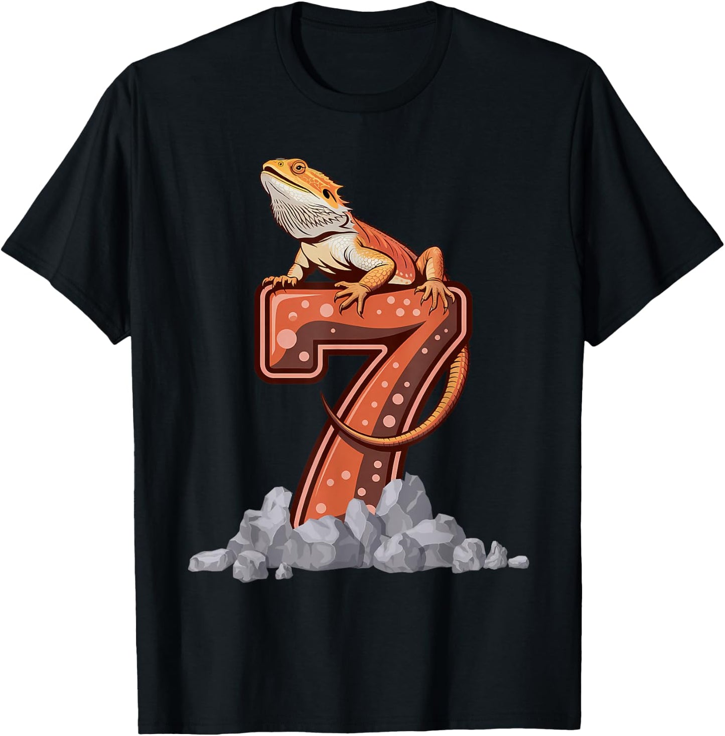 7 Year Old Bearded dragon Reptile 7th Birthday Party B-day T-Shirt - T-Shirt | Black