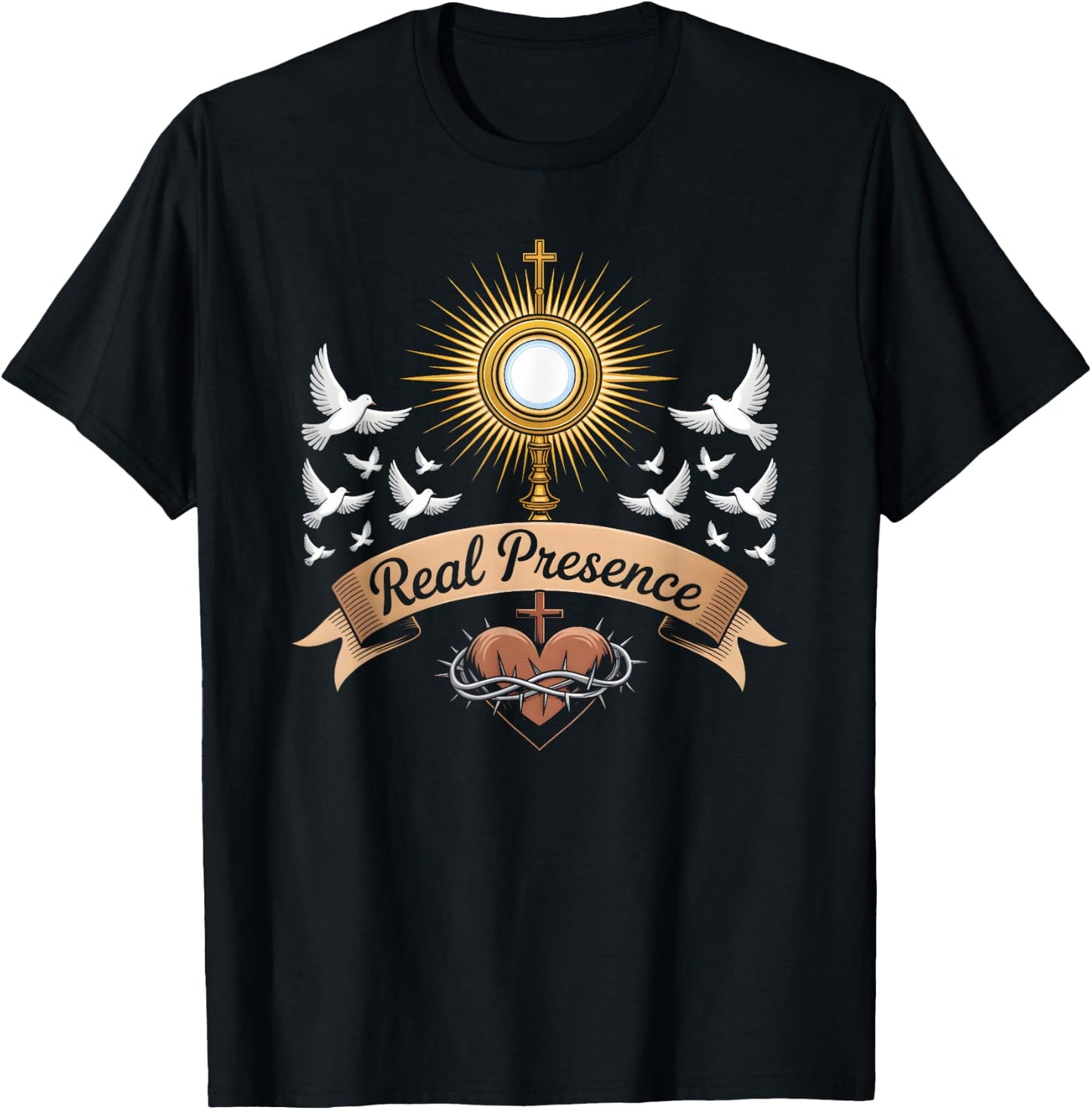 Real Presence Monstrance Jesus Holy Communion T-Shirt - T-Shirt | Black