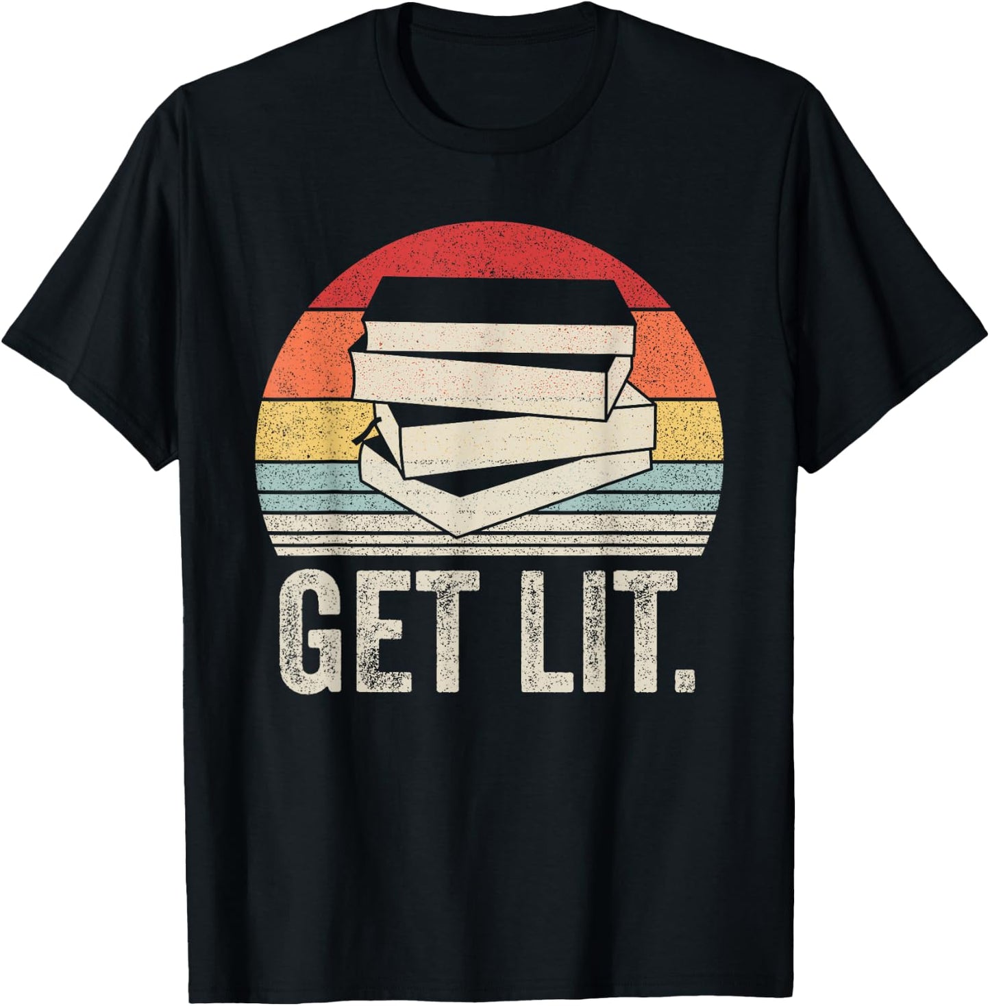 Vintage Retro Get Lit With Books Book Reading Lover Gifts T-Shirt - T-Shirt | Black