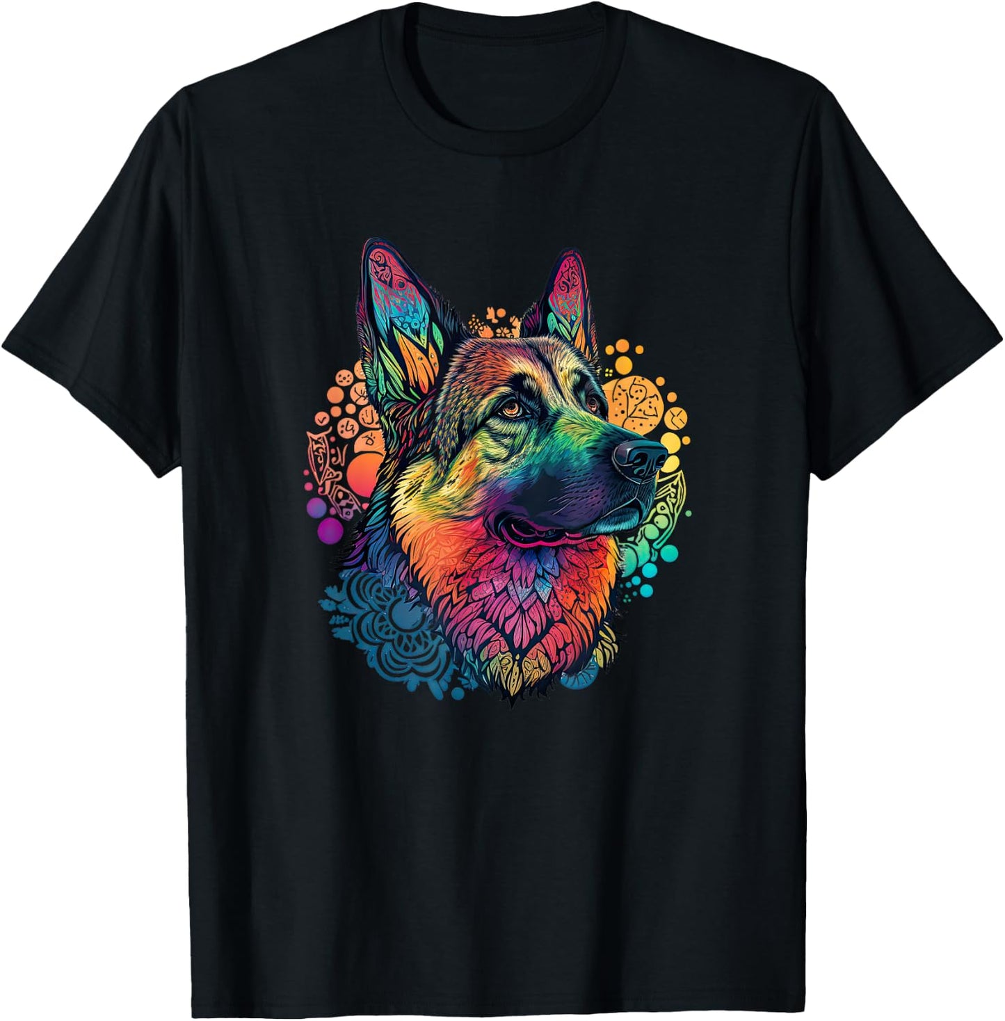 Funny German shepherd Dog Hippie Mandala T-Shirt - T-Shirt | Black