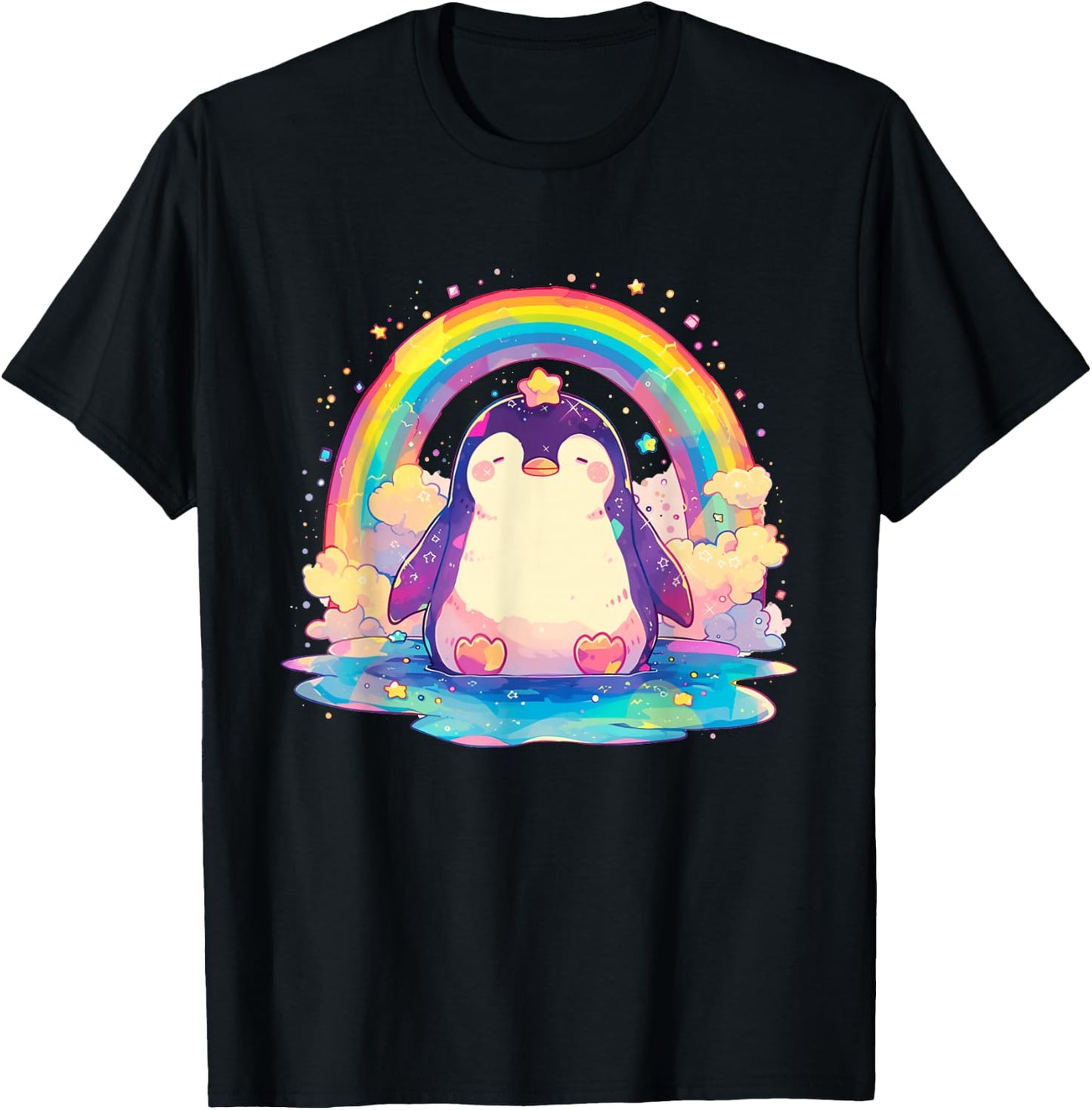 Penguin Rainbow - Penguin Kawaii T-Shirt - T-Shirt | Black