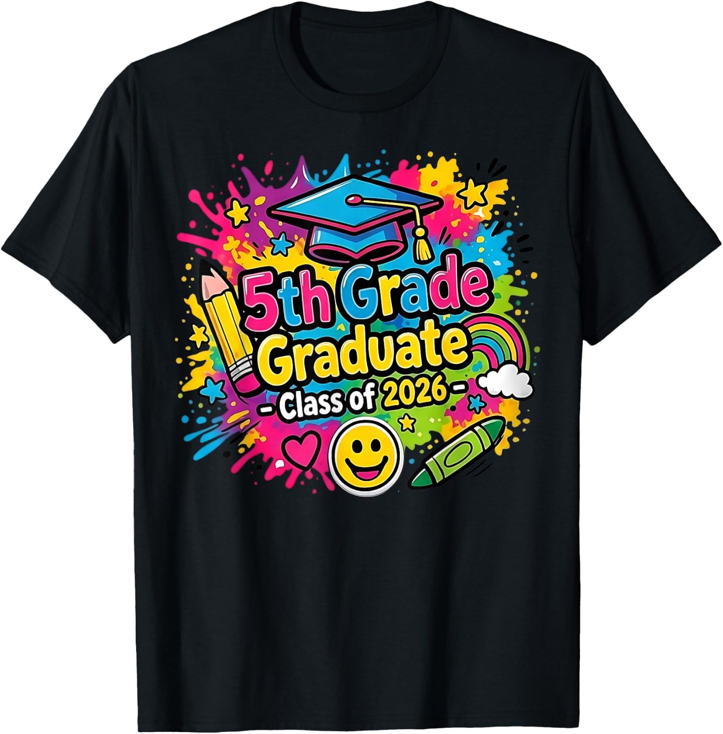 5th Grade Graduate 2026 School Graduation Sign 2 Sides T-Shirt - T-Shirt | Black