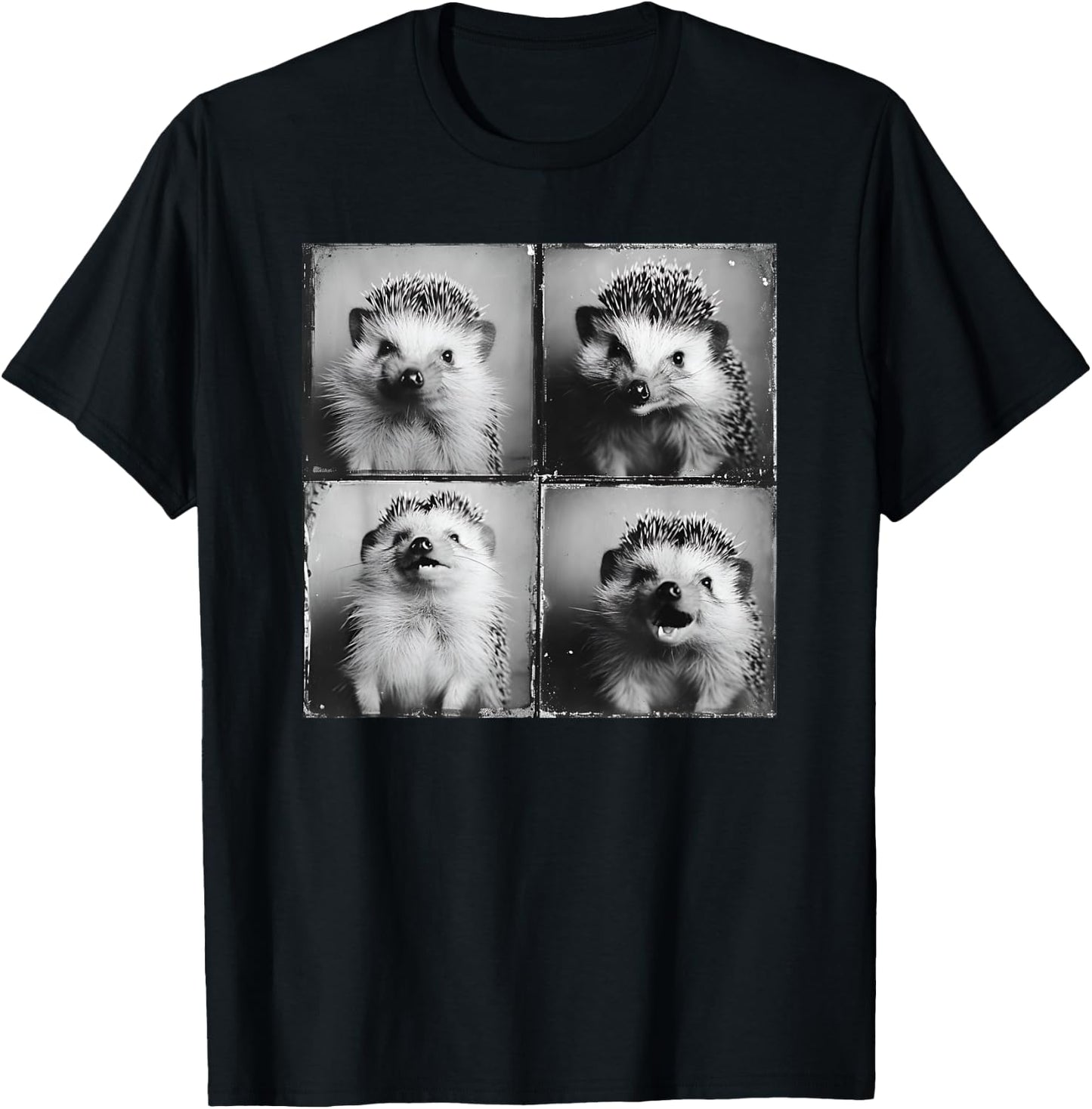 Smiling Hedgehog Face Happy Hedgie Photo Funny Nature Animal T-Shirt - T-Shirt | Black
