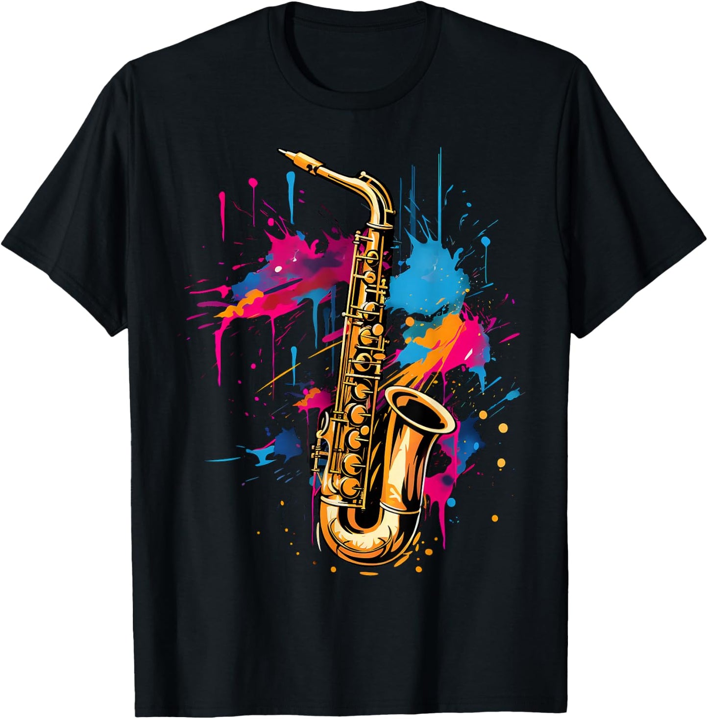 Cool Colourful Saxophone Musician , black T-Shirt - T-Shirt | Black