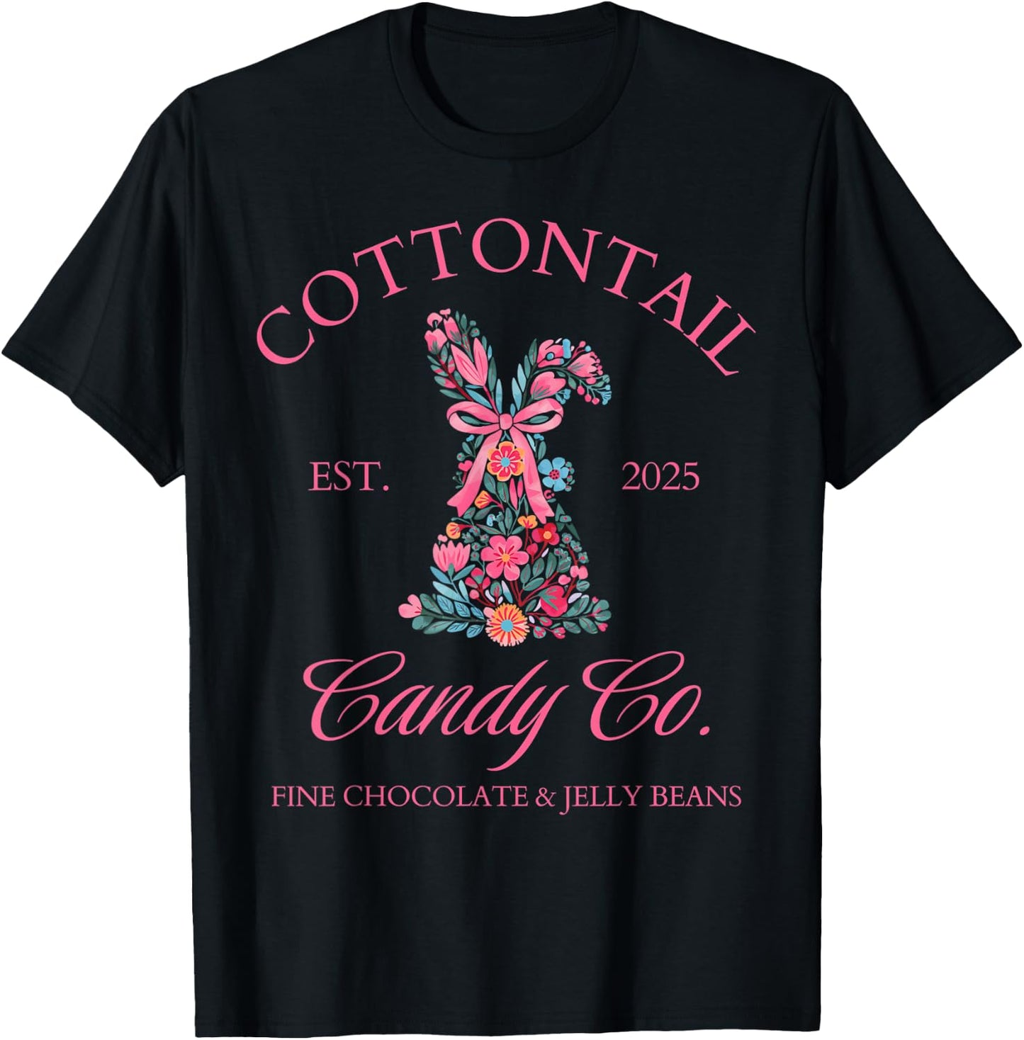Easter Bunny Cottontail Coquette Bow Floral Girls Top T-Shirt - T-Shirt | Black