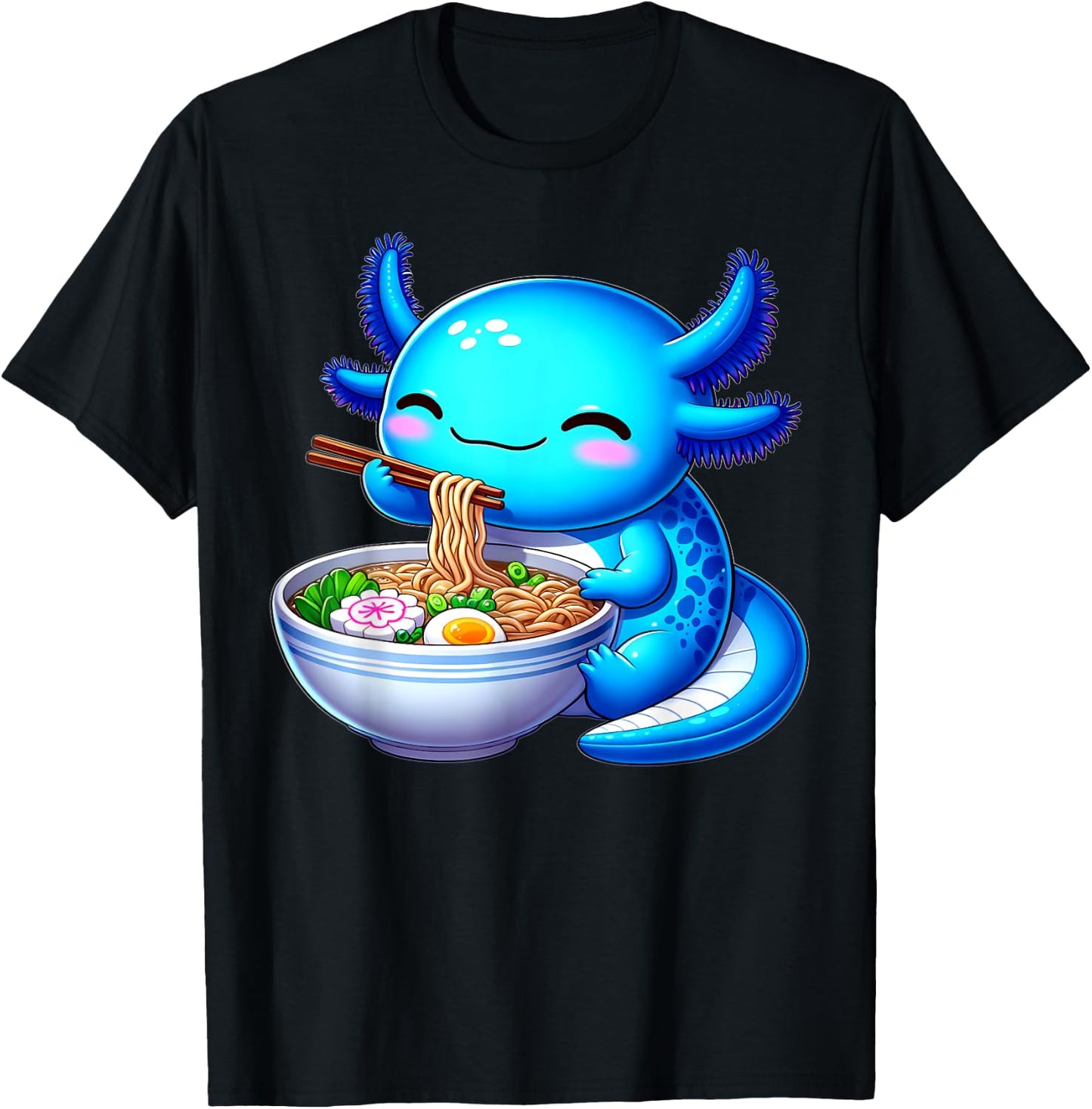 Anime Kawaii Axolotl Food Ramen Noodles Kids Teen Girls Boy , black T-Shirt - T-Shirt | Black