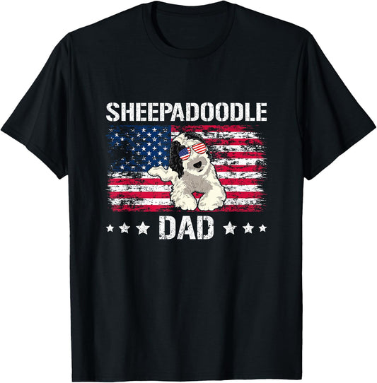 American Flag Doodle Dog Sheepadoodle Dad T-Shirt - T-Shirt | Black