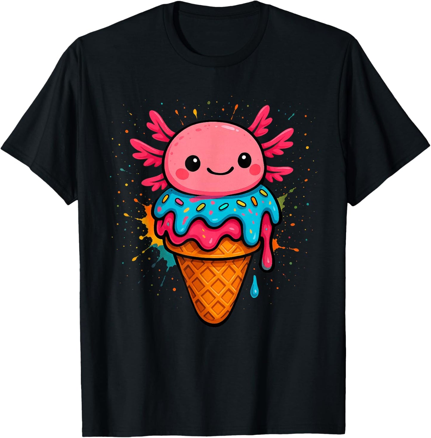 Axolotl Drip Ice Cream Cute Dripping T-Shirt - T-Shirt | Black