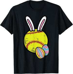 Easter Softball Bunny Sports Player Men Mom Women Girls Kids T-Shirt - T-Shirt | Black