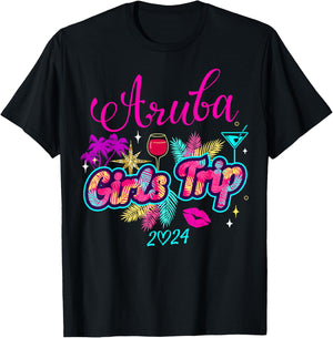 Girls Trip Aruba 2024 Shirt Girls Weekend Birthday Squad T-Shirt - T-Shirt | Black