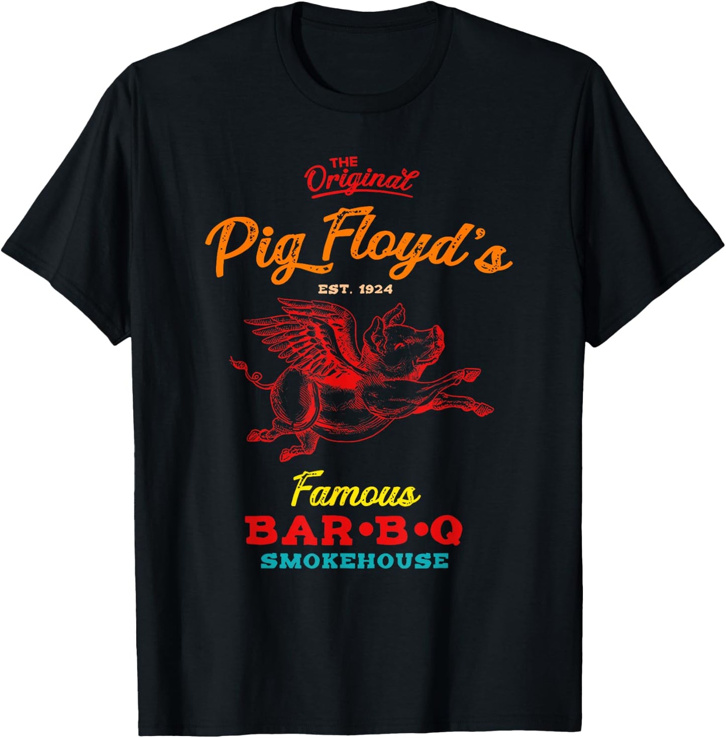 Original Pig Floyd's Famous BAR-B-Q SMOKEHOUSE Vintage T-Shirt - T-Shirt | Black