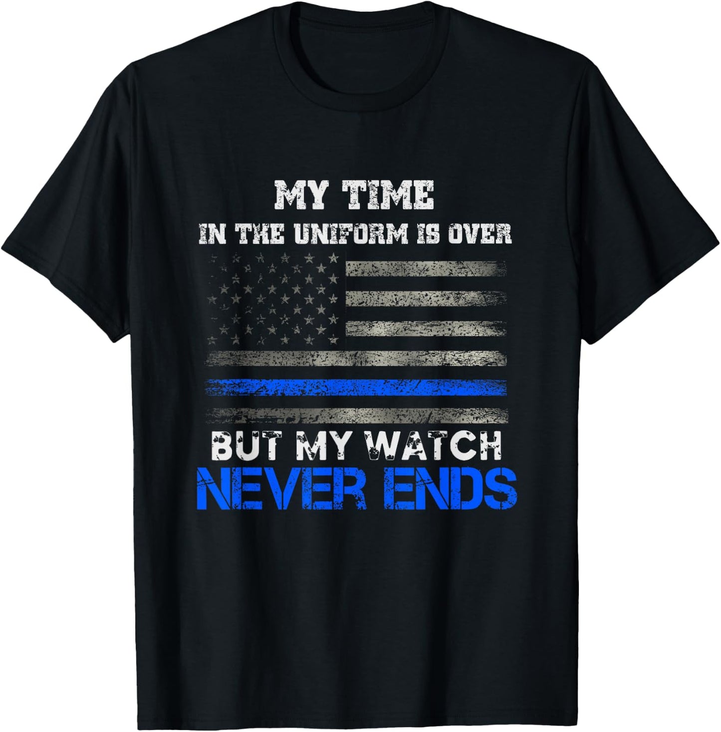 Retired Police Officer - US Flag Thin Blue Line - Patriotic T-Shirt - T-Shirt | Black