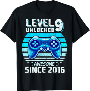 9th Birthday Boy Level 9 Gamer 9 Year Video Game Party T-Shirt - T-Shirt | Black