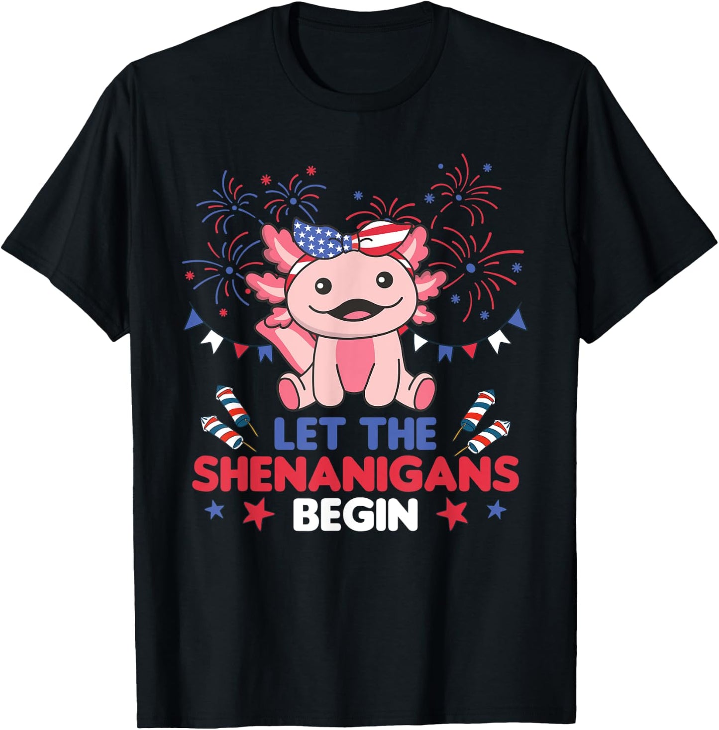 4th Of July American Axolotl For Kids Cute Usa Axolotl T-Shirt - T-Shirt | Black