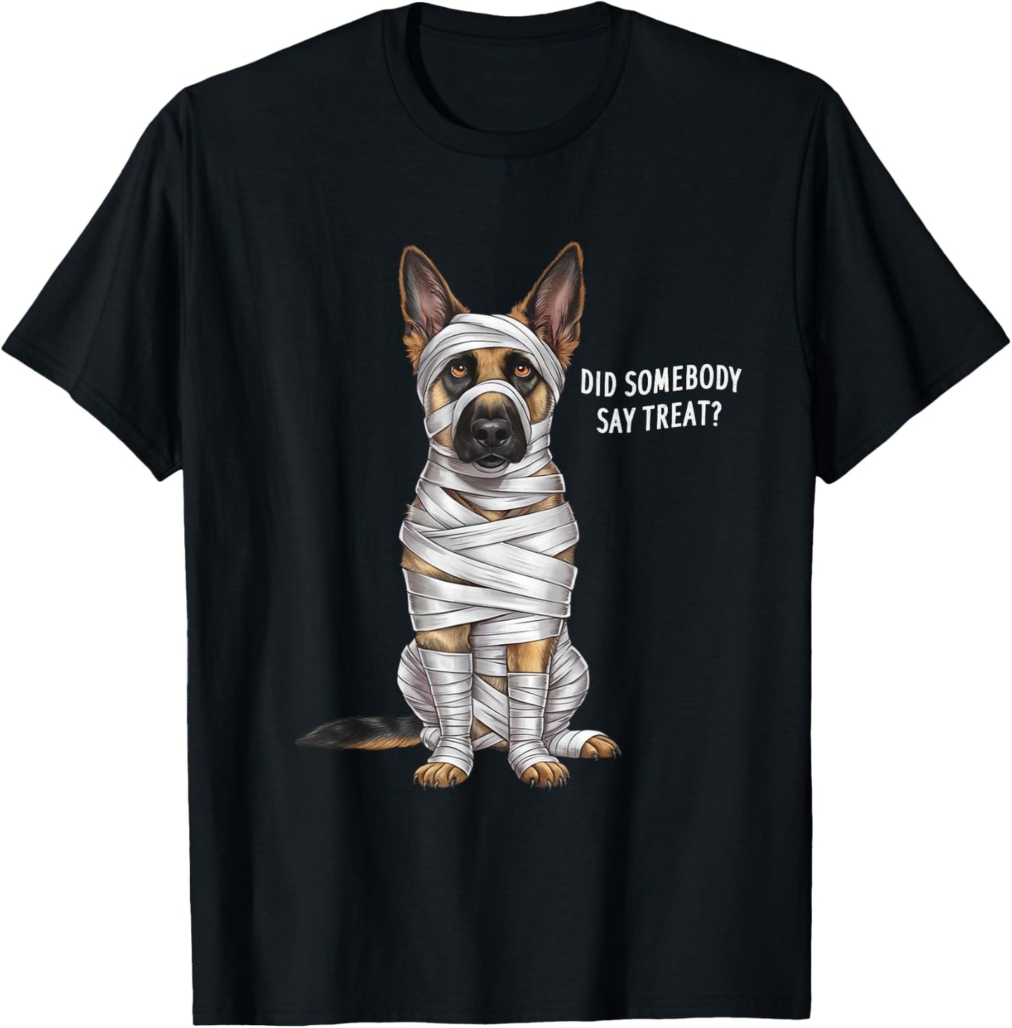 German Shepherd Mummy Halloween Dog T-Shirt - T-Shirt | Black